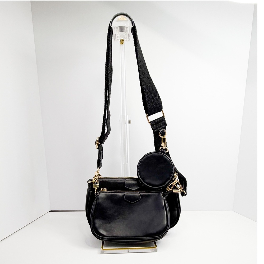 Ant Expedition Black Multi Pouch Crossbody Bag with Coin Purse Gold Hardware